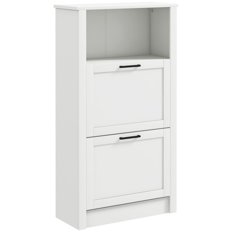 Click to view product details and reviews for Homcom Modern Shoe Cabinet With 2 Flip Drawers And Adjustable Shelves Narrow Shoe Storage Cabinet With Open Compartment Holds 10 Pairs For Entryway.