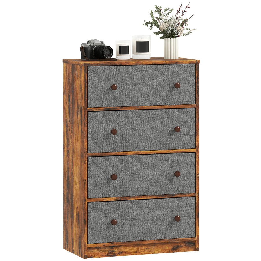 Click to view product details and reviews for Homcom Chest Of Drawers Dresser With 4 Fabric Drawers And Steel Frame For Bedroom Living Room Hallway Grey And Rustic Brown.