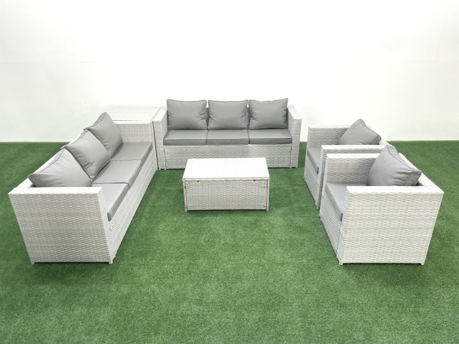 Click to view product details and reviews for Fimous Outdoor Rattan Sofa Garden Furniture Set With 2 Armchairs Oblong Coffee Table Side Table Light Grey Mixed. Click to view product details and reviews for Fimous Outdoor Rattan Sofa Garden Furniture Set With 2 Armchairs Oblong Coffee Table Side Table Light Grey Mixed.