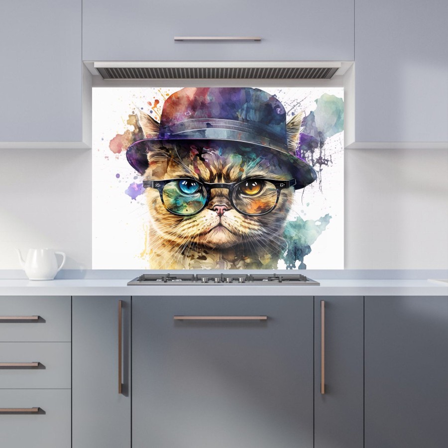 Click to view product details and reviews for Shorthair Cat With Glasses Splashart Kitchen Splashback W595mm X H745mm.