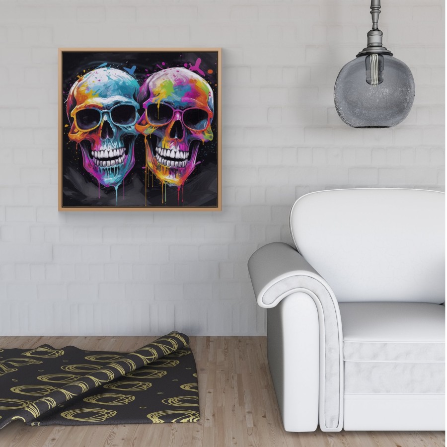 Click to view product details and reviews for Splashart Happy Skeletons In Glasses Framed Canvas 30 X 30 White.