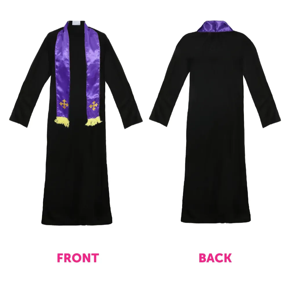 Adults Vicar Dibley Costume | 5 Pcs | Robe, Scarf, Wig, Cross & Inflatable Belly