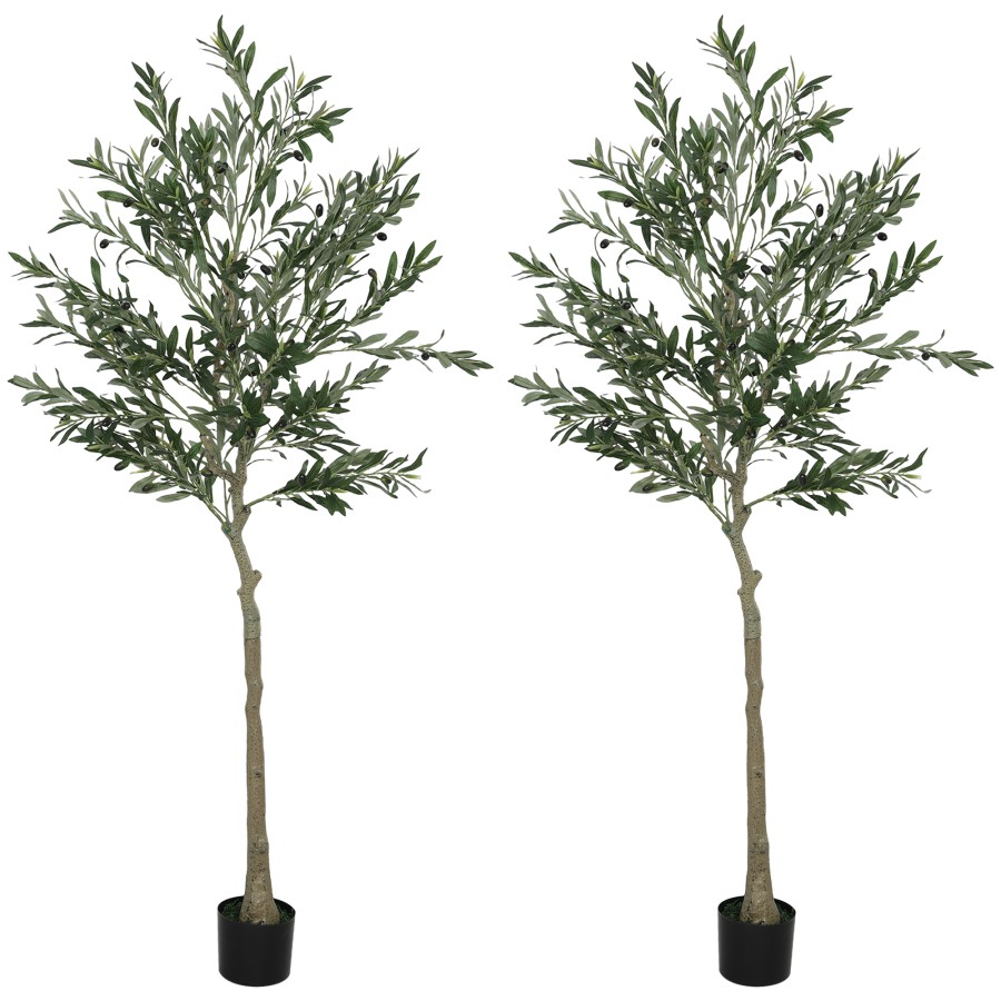 Click to view product details and reviews for Homcom Set Of 2 6ft 180cm Decorative Artificial Plant Silk Olive Tree With 900 Leaves And 40 Olive Fruits In Pot Fake Plant For Home Office Livin.