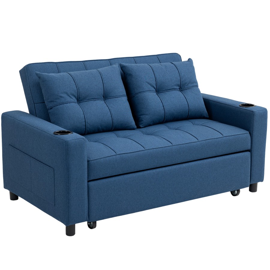 Click to view product details and reviews for Homcom 2 Seater Sofa Bed Convertible Pull Out Sofa Bed With Adjustable Backrest Cup Holders And Pillows Click Clack Settee For Living Room Bedroom.