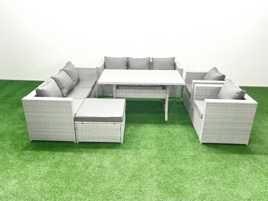 Click to view product details and reviews for Fimous Rattan Garden Furniture Set Outdoor 8 Seater Patio Dinin G Sofa Sets With Dining Table 2 Chairs Big Footstool Light Grey Mixed.
