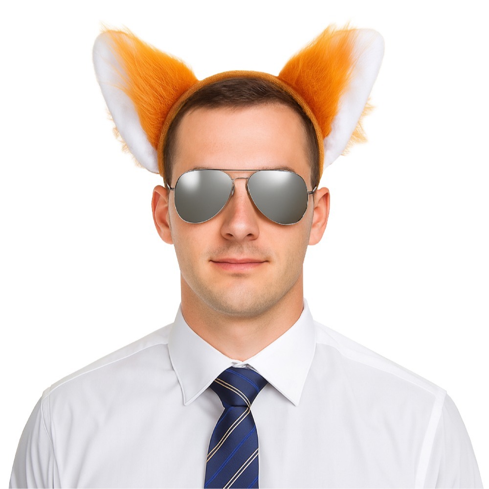 Nick Fox Costume | 5 Pcs | Ears, Tie, Face Paint, Thin Tail & Sunglasses