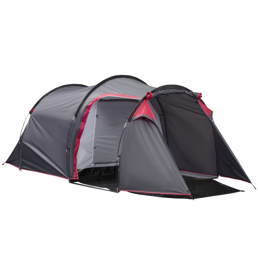 2-3 Person Tunnel Tent with Sewn-in Groundsheet, Air Vents, Rainfly, 2000mm Water Column, Camping Tent with 1 Bedroom, Inbuilt Porch, Living Area for Camping, Hiking, Sporting, Grey | Outsunny