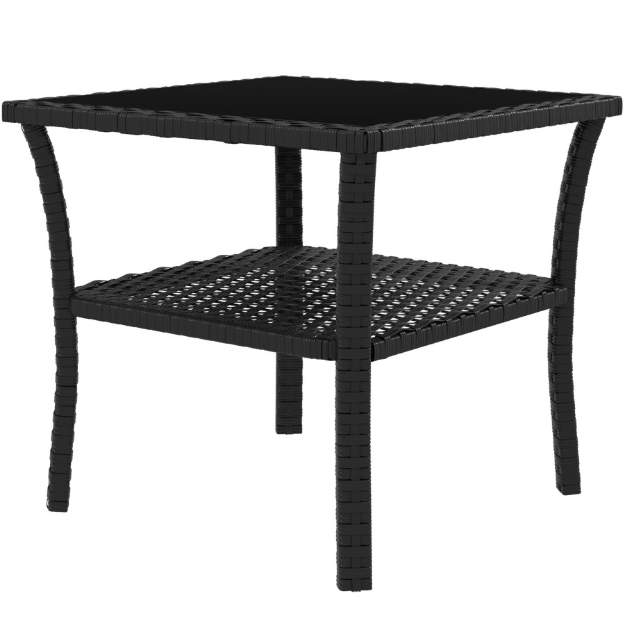 Click to view product details and reviews for Outsunny 50cm Outdoor Pe Rattan Coffee Table Patio Wicker Two Tier Side Table With Glass Top For Patio Garden Balcony Black.
