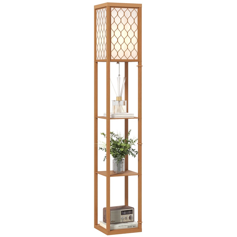 Click to view product details and reviews for Homcom Floor Lamp With Shelves Single Light Modern Tall Standing Lamps For Living Room Bedroom With Chain Switch Bulb Not Included Natural Wood.
