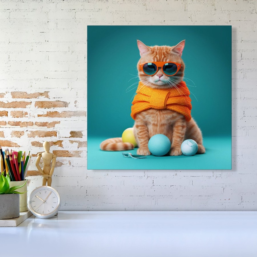 Click to view product details and reviews for Cat In Glasses With Balls Of Wool Canvas Small 10 X 10.