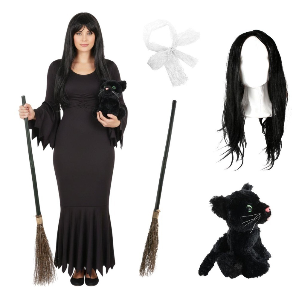 Click to view product details and reviews for Ladies Hooky Witch Costume 5 Pcs Dress Broom Cat Toy Wig Hair Bow Large.