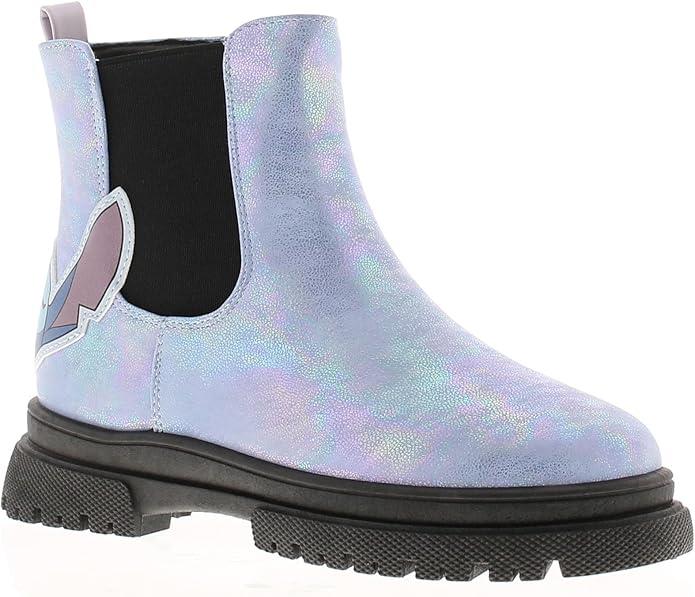 Disney Stitch Girls Purple Ankle Boots Iridescent Synthetic PVC Chelsea Boot
