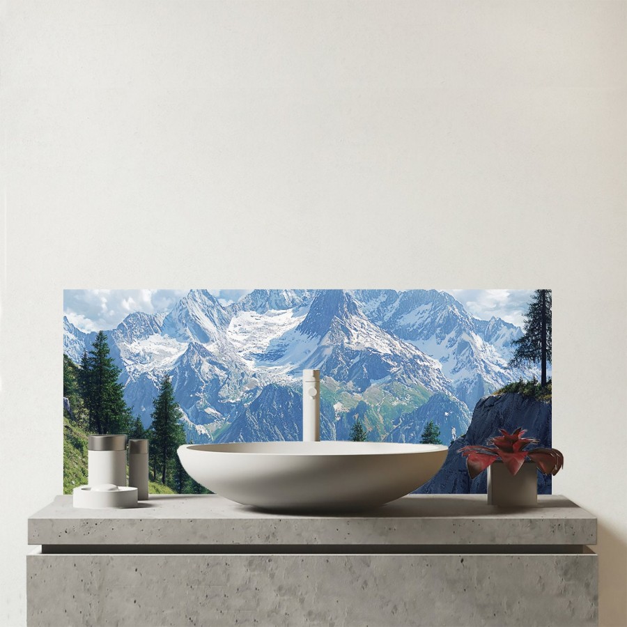 Click to view product details and reviews for Scenic Swiss Alps Glass Bathroom Splashback.