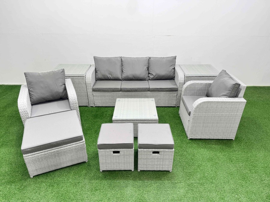 Click to view product details and reviews for Fimous Pe Rattan Garden Furniture Set Reclining Chair Sofa Lounge Sofa Set Square Coffee Table 2 Side Table 3 Stools Light Grey. Click to view product details and reviews for Fimous Pe Rattan Garden Furniture Set Reclining Chair Sofa Lounge Sofa Set Square Coffee Table 2 Side Table 3 Stools Light Grey.
