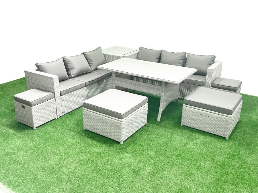 Click to view product details and reviews for Fimous Rattan Garden Furniture Set Outdoor 10 Seater Patio Dining Sets With Glass Top Dining Table And Side Table Light Grey Mixed.