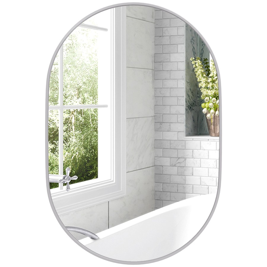 Click to view product details and reviews for Homcom Oval Bathroom Mirror Modern Wall Mounted Vanity Mirror With Wide Aluminium Frame Tempered Glass For Living Room Entryways Horizontal Or Ver.