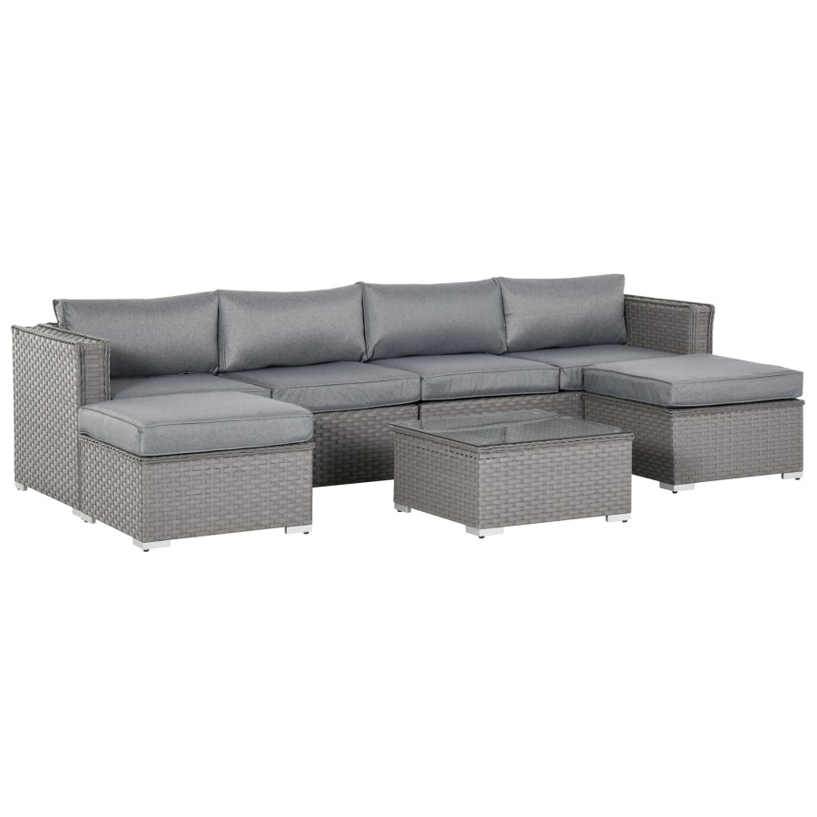 Click to view product details and reviews for Outsunny 5 Pcs Pe Rattan Wicker Corner Sofa Set Bonzer Outdoor Conservatory Furniture Lawn Patio Tea Table Footstool W Cushion Grey.