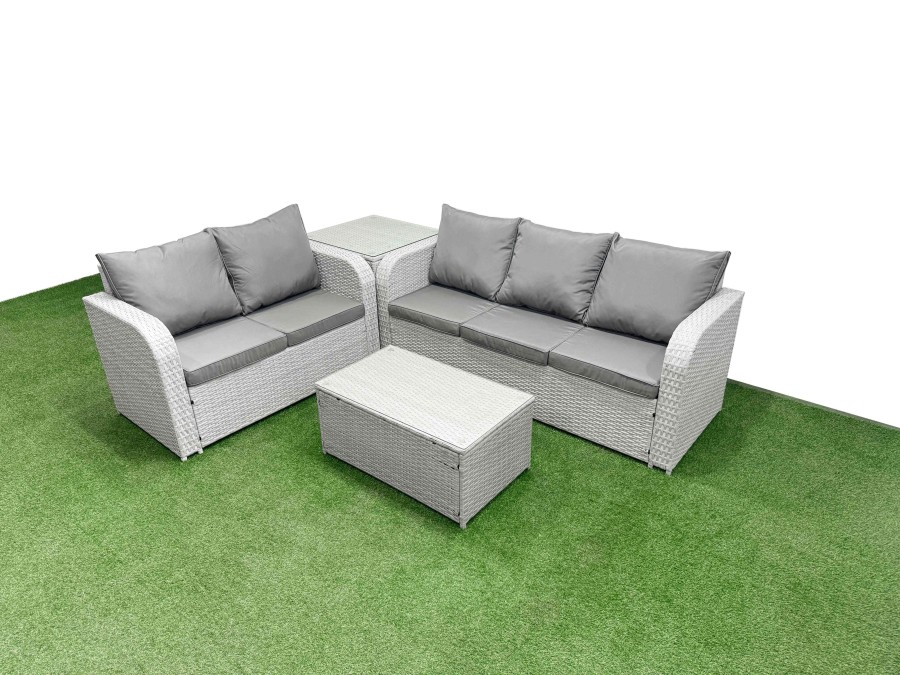Click to view product details and reviews for Fimous 5 Seater Pe Rattan Wicker Garden Furniture Patio Conservatory Sofa Set With Rectangular Coffee Table 3 Seater Sofa Love Sofa Side Table.