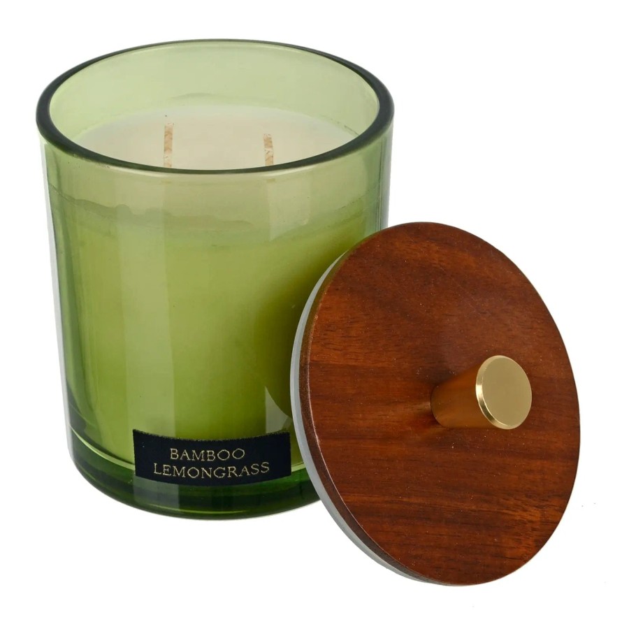 Click to view product details and reviews for Luxury Scented Candle Double Wick Glass Jar Natural Wooden Lid 380g Bamboo Lemongrass.