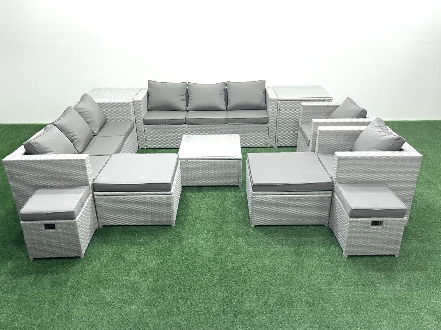 Click to view product details and reviews for Fimous Garden Outdoor Furniture Set 12 Seater Rattan Sofa Set With 4 Footstools 2 Side Tables Light Grey Mixed.