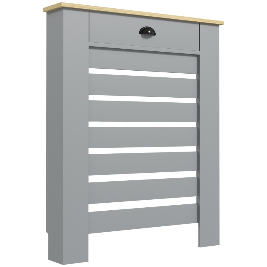 HOMCOM Radiator Cover with Drawer, Horizontal Slat, 78cm, Grey