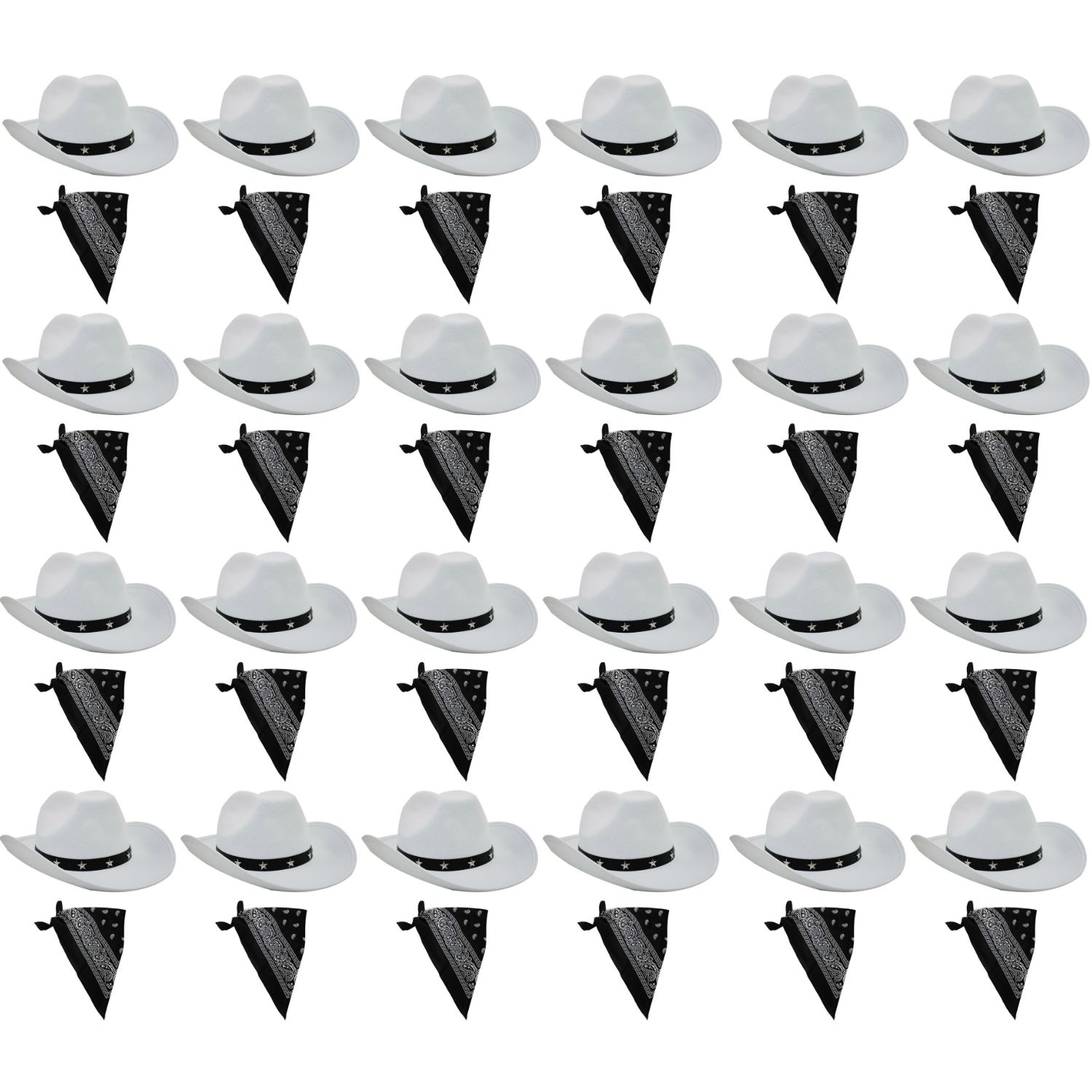 Click to view product details and reviews for White Cowboy Hat With Black Paisley Bandana Set Pack Of 24.