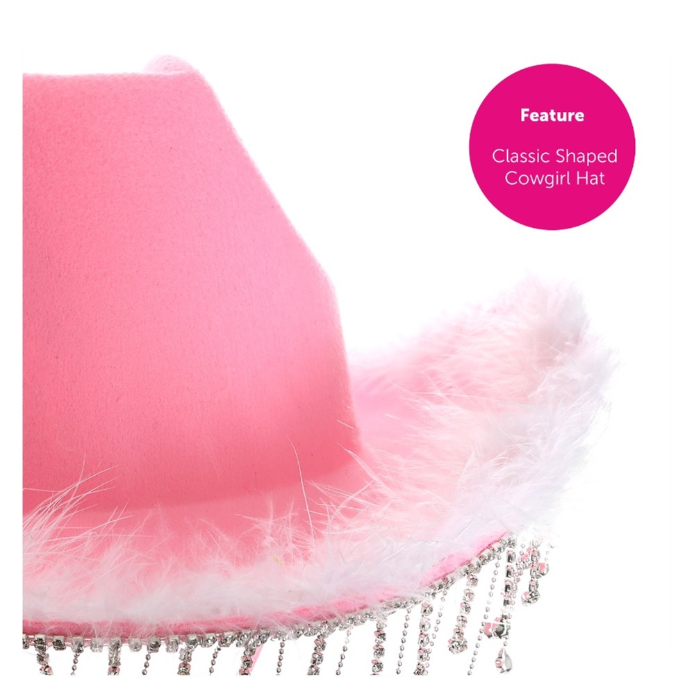 Pink Cowboy Hat with Diamantes & Marabou Trim