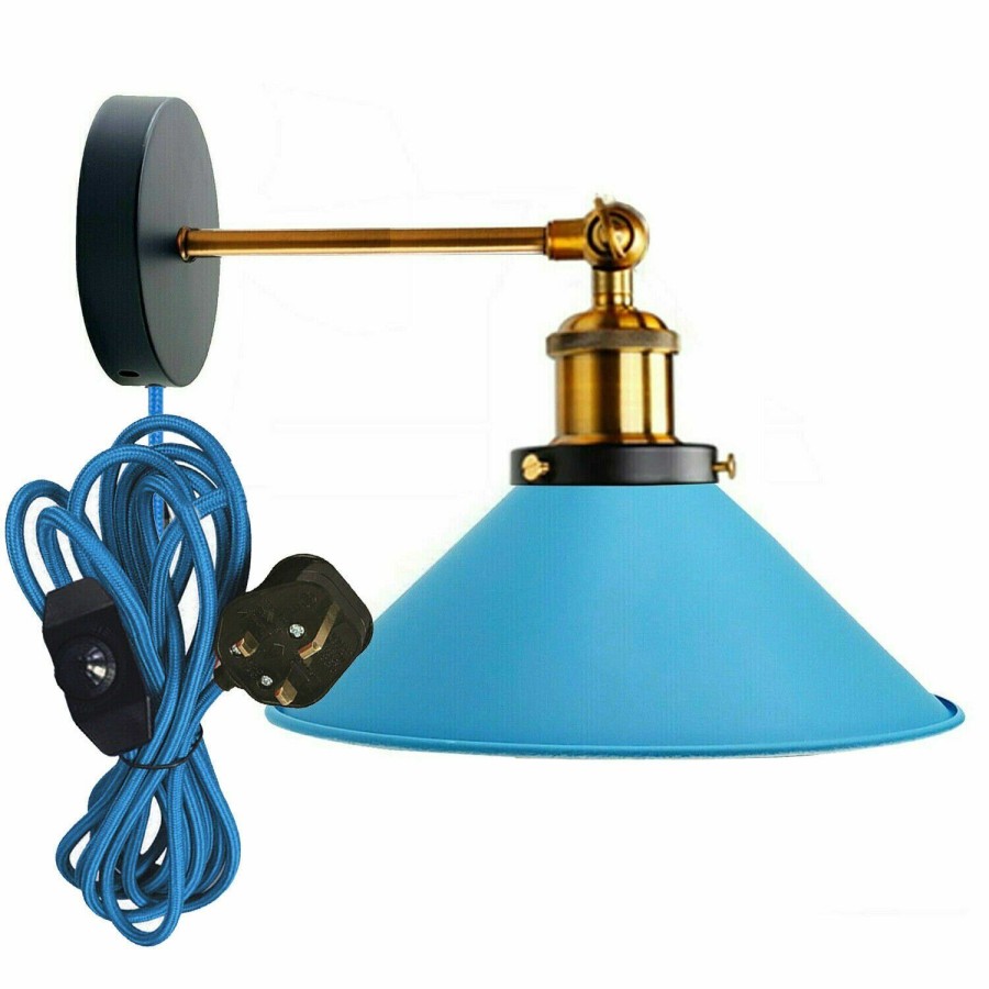 Click to view product details and reviews for Plug In Wall Light Indoor Wall Lamp With Dimmer Switch Metal E275258 Blue No.