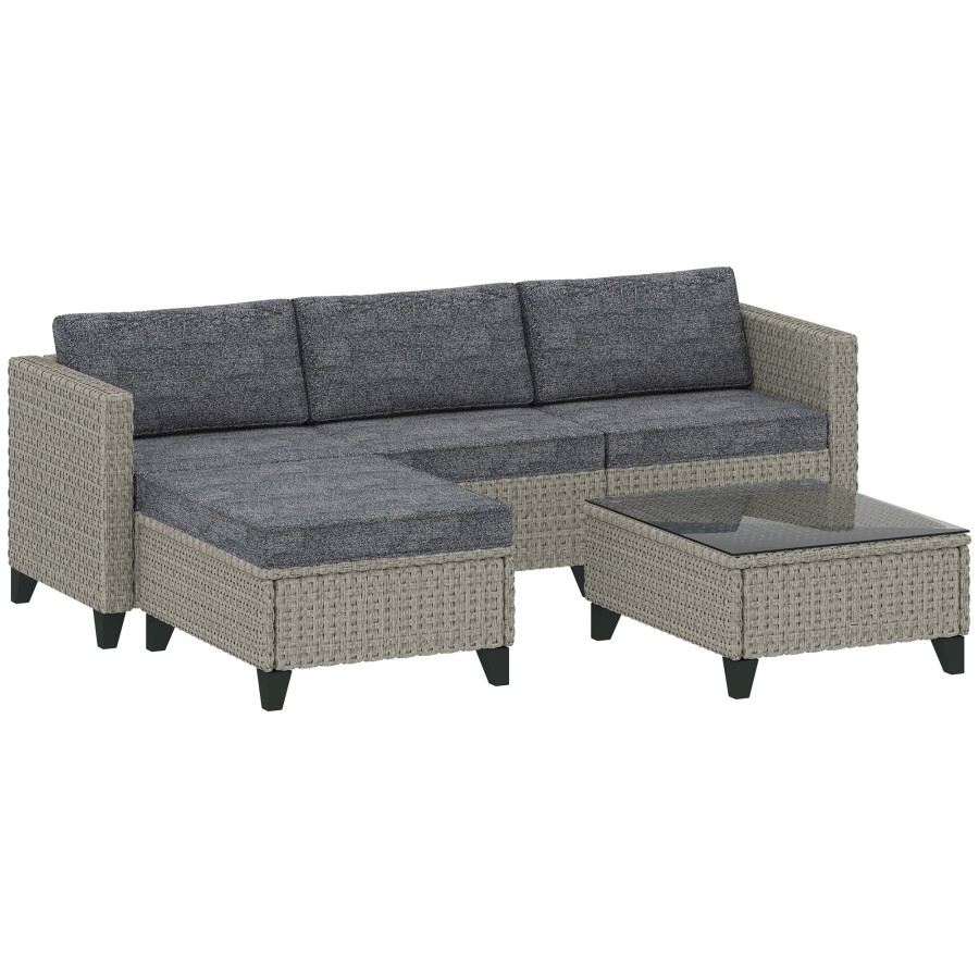Click to view product details and reviews for Outsunny 5 Pieces Pe Rattan Garden Furniture Set 4 Seater Garden Corner Sofa Set With Glass Coffee Table Wicker Outdoor Furniture Set With Cushions.