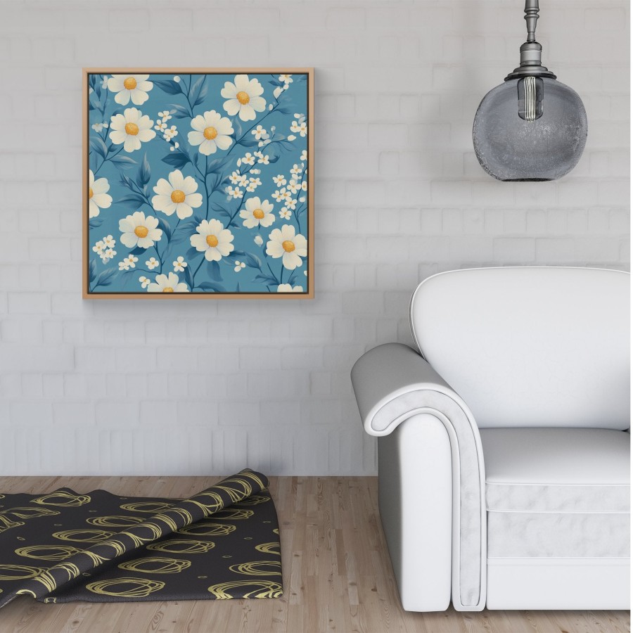 Click to view product details and reviews for Blue And White Spring Daisies Framed Canvas 16 X 16 Pine.