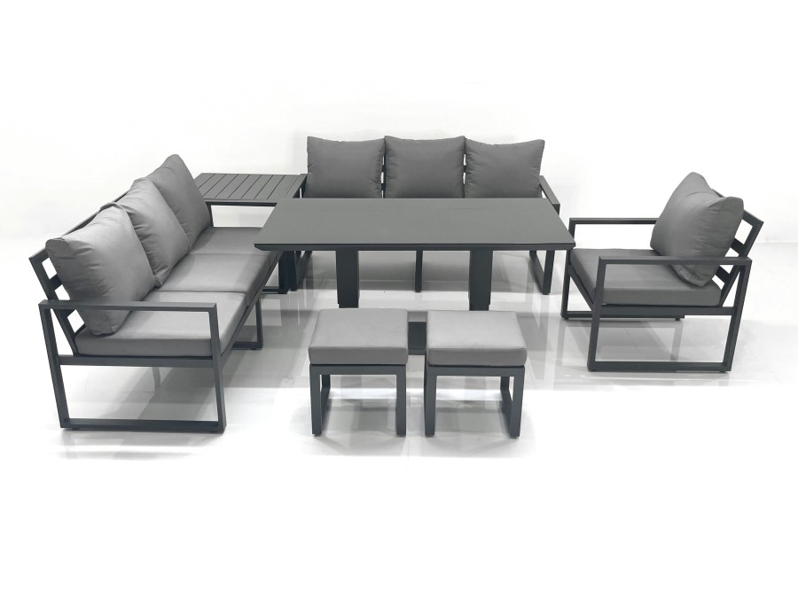 Click to view product details and reviews for Fimous Outdoor Garden Furniture Set Aluminium Lounge Sofa Adjustable Rising Lifting Dining Table Sets With 2 Small Footstools Side Table Dark Grey.