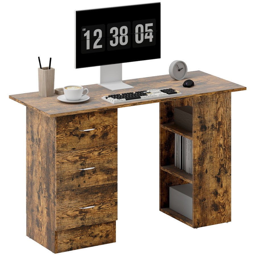 Click to view product details and reviews for Homcom Computer Desk Writing Table Pc Workstation With 3 Storage Shelves And Drawers Silver Handle For Home Office Rustic Brown.