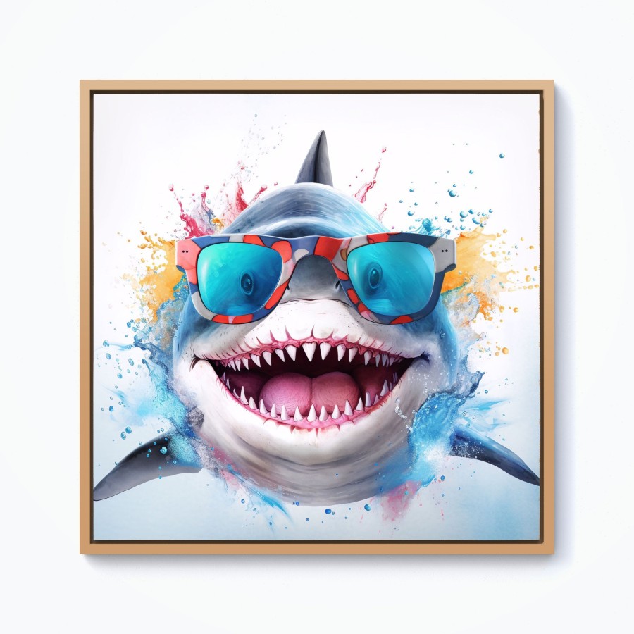Click to view product details and reviews for Splashart Shark In Glasses Framed Canvas 10 X 10 Pine.