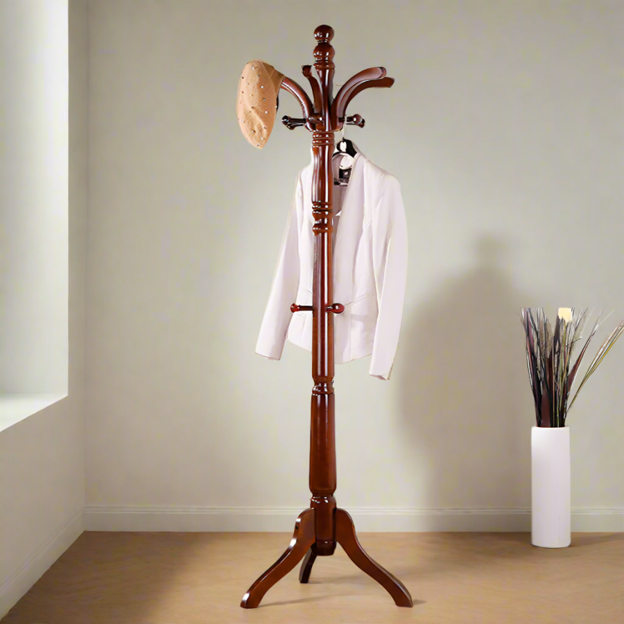 Click to view product details and reviews for Tall Vintage Wooden Coat Stand – 6ft With 13 Hooks For Hats.
