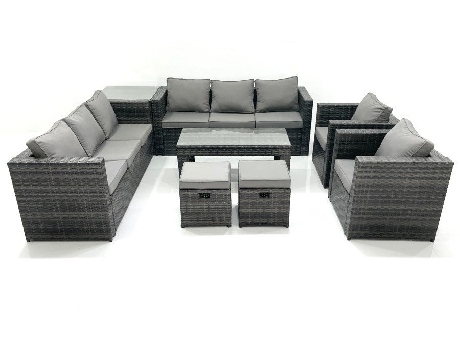 Click to view product details and reviews for Fimous Rattan Garden Furniture Sofa Set With Coffee Table Armchair Side Table 2 Small Footstools Dark Grey Mixed.