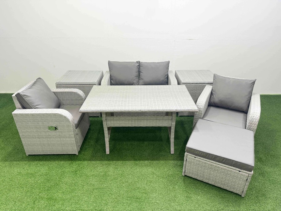 Click to view product details and reviews for Fimous Light Grey Pe Wicker Rattan Garden Furniture Set Sofa Set Reclining Chair Rectangular Dining Table 5 Seater With Footstool 2 Side Table. Click to view product details and reviews for Fimous Light Grey Pe Wicker Rattan Garden Furniture Set Sofa Set Reclining Chair Rectangular Dining Table 5 Seater With Footstool 2 Side Table.