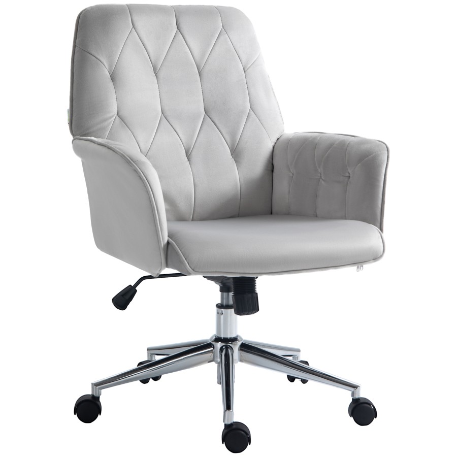 Click to view product details and reviews for Vinsetto Swivel Computer Chair W Arm Modern Style Tufted Home Office Light Grey.