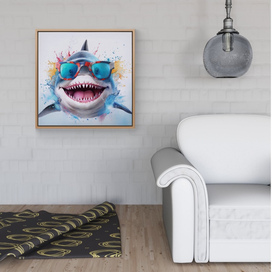 Click to view product details and reviews for Splashart Shark In Glasses Framed Canvas 16 X 16 Pine.