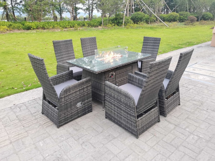 Click to view product details and reviews for Rattan Outdoor Garden Furniture Set Gas Fire Pit Round Rectangular Dining Table Gas Heater Reclining Chair Sets 2 4 6 Seater 6 Chair Rectangular Ta.