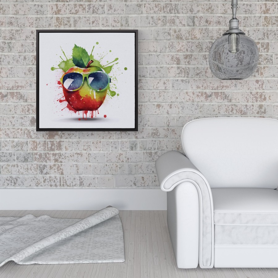 Click to view product details and reviews for Apple In Glasses Splashart Framed Canvas 16 X 16 Black.