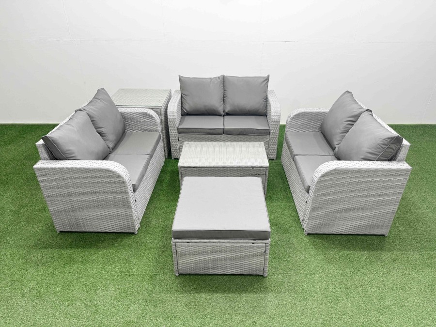 Click to view product details and reviews for Fimous 6 Seater Pe Wicker Rattan Furniture Sofa Sets With Rectangular Coffee Table 2 Seater Love Sofa 2 Side Table Light Grey.