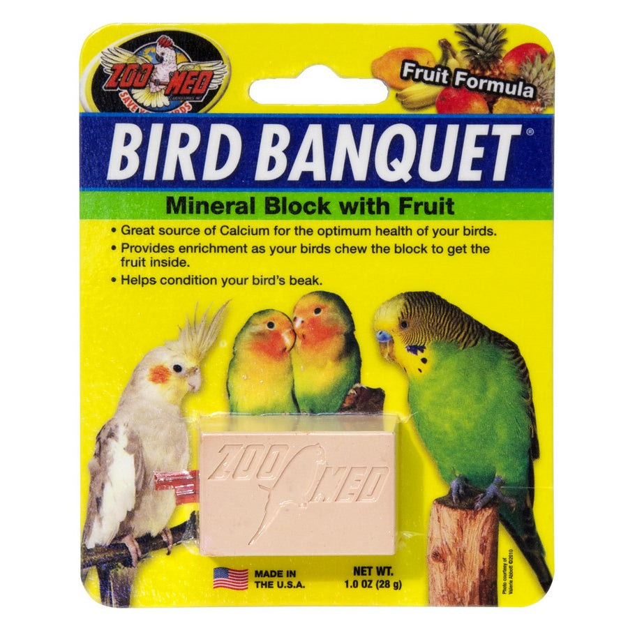 Click to view product details and reviews for Zoo Med Bird Banquet Mineral Block With Fruit 28g.