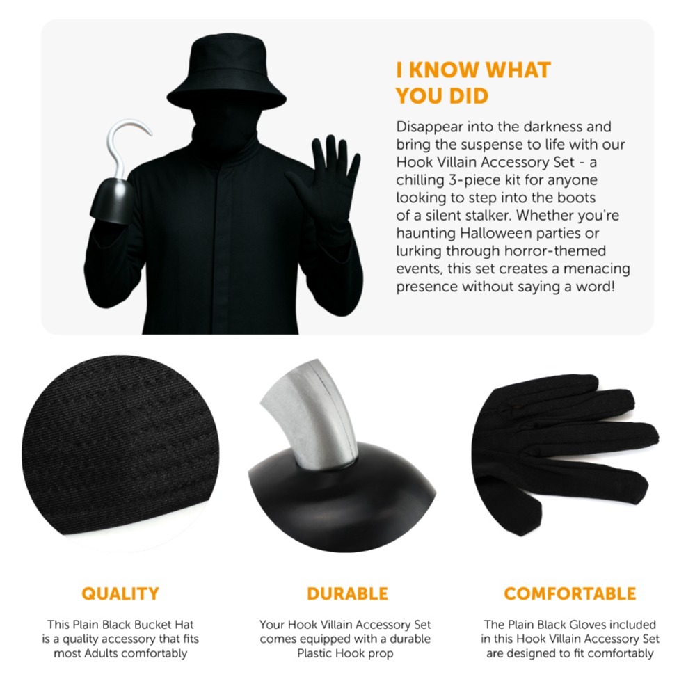 Hook Villain Accessory Set | 3 Pcs | Bucket Hat, Gloves & Hook