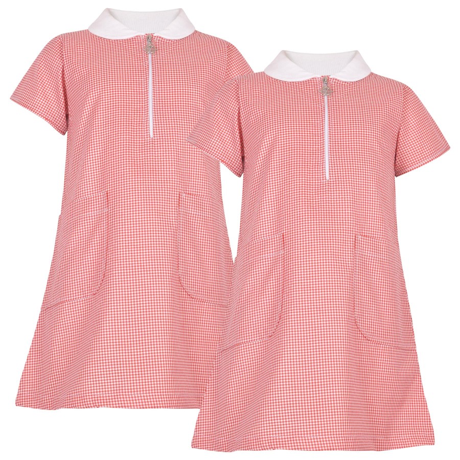 Click to view product details and reviews for Girls Gingham 2 Pack School Dress Check Zip Up Summer Dresses With Scrunchies 8 9 Years Red.