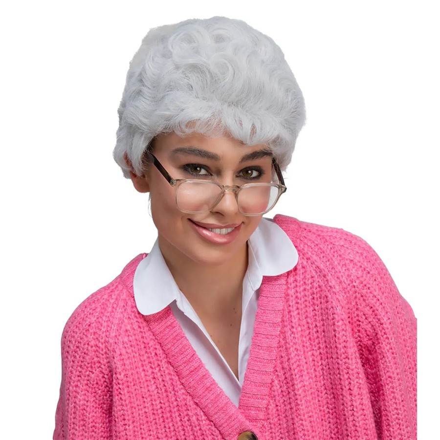 Old Lady Wig Permed Grey Hair Silver Surfer Granny Fancy Dress