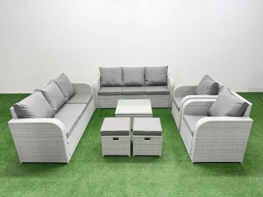 Click to view product details and reviews for Fimous Pe Rattan High Back Lounge Sofa Set Patio Square Coffee Table Chairs Set With 3 Seater Sofa Reclining Chair Stools Light Grey. Click to view product details and reviews for Fimous Pe Rattan High Back Lounge Sofa Set Patio Square Coffee Table Chairs Set With 3 Seater Sofa Reclining Chair Stools Light Grey.