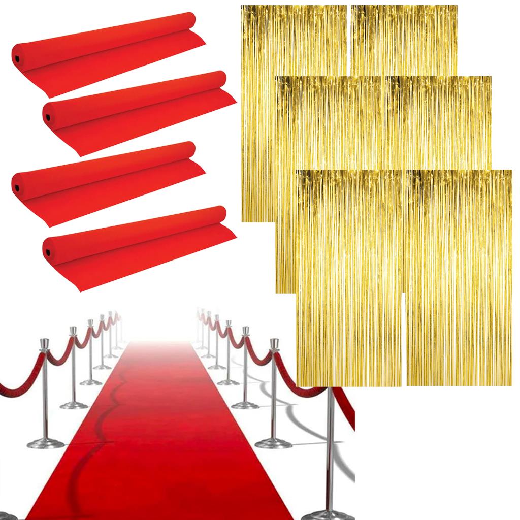 Click to view product details and reviews for Hollywood Party Decoration Set Red Carpet Runners Gold Foil Door Curtains Pack Of 4 Red Carpet Runners 6 Gold Door Curtains.