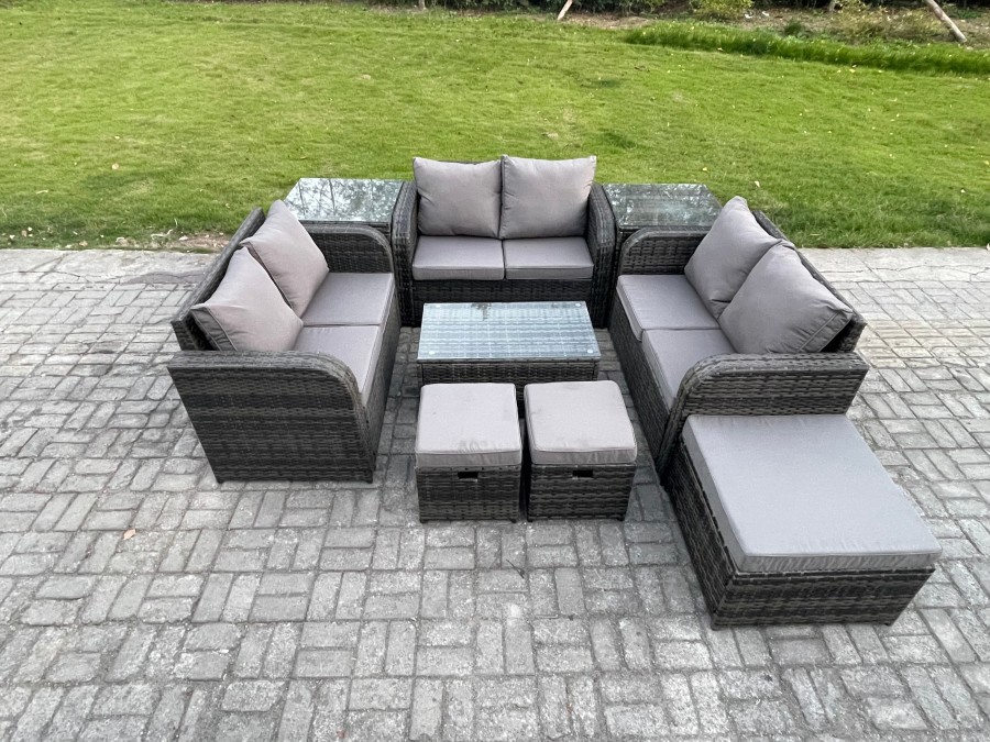 Click to view product details and reviews for Fimous Wicker Pe Rattan Garden Furniture Set Outdoor Lounge Sofa Set With Love Sofa Coffee Table 2 Side Tables 3 Footstool Dark Grey Mixed.