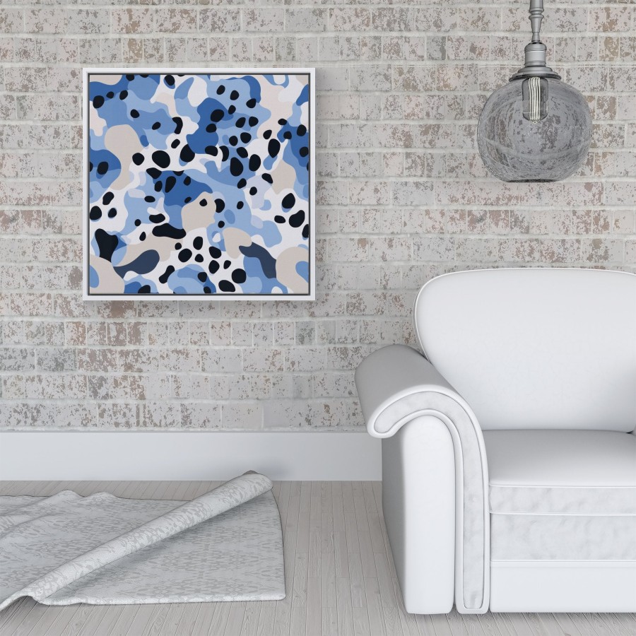 Click to view product details and reviews for Blue Camouflage Pattern Framed Canvas 16 X 16 White.