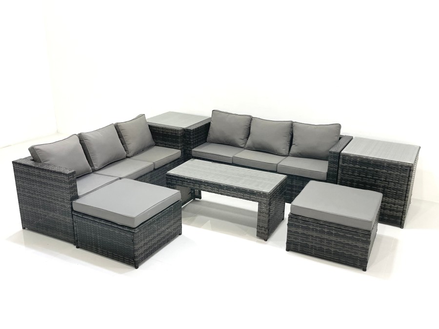 Click to view product details and reviews for Fimous Garden Outdoor Rattan Furniture Set With Sofa Coffee Table 2 Big Footstools 2 Side Tables Dark Grey Mixed.